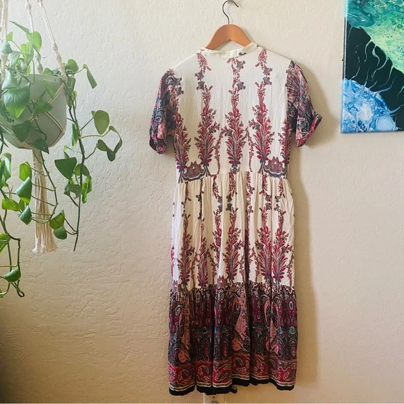 Luv A Blusa Cream Red Paisley Boho Midi Dress - Picture 7 of 7